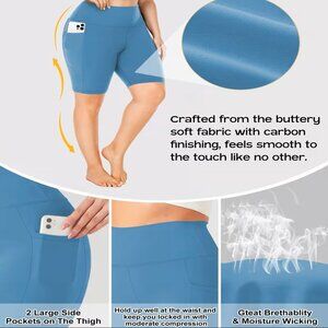 Women's Soft Plus 1X - 3 X High waisted bike shorts w/pockets Blue Poly/Spandex